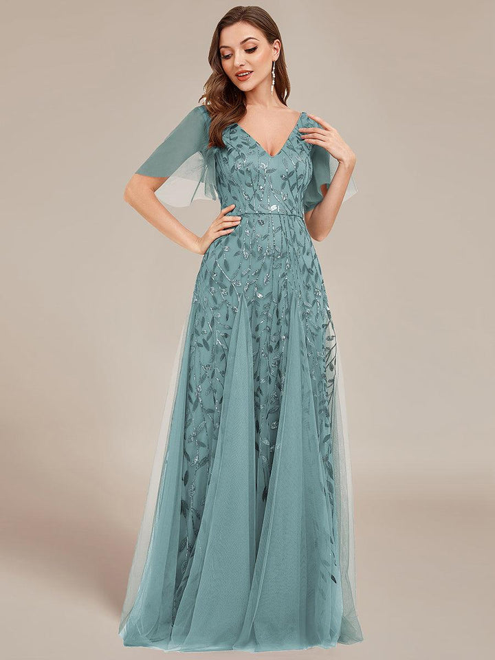Prudence | Robe de Soirée Longue Romantique Étincelante avec Décolleté en V et Bretelles