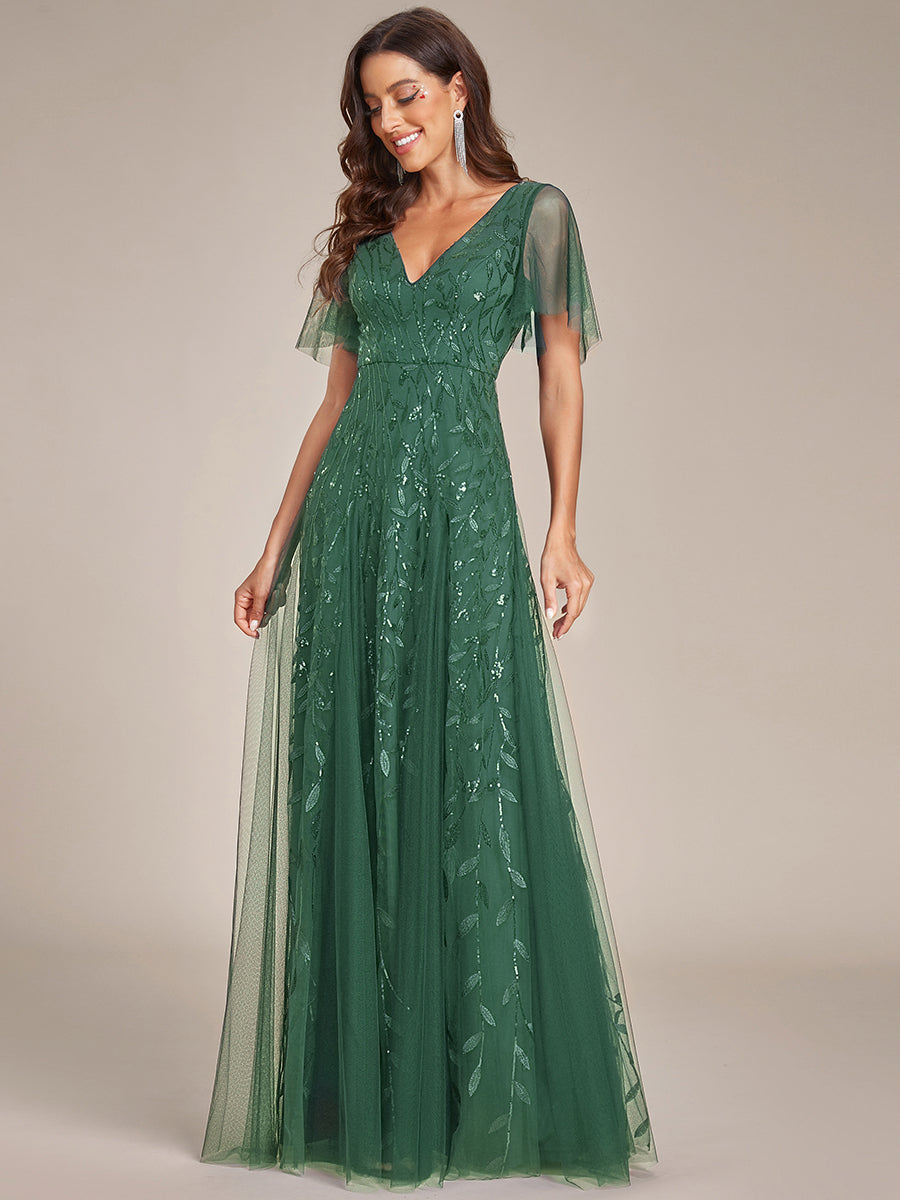 Prudence | Robe de Soirée Longue Romantique Étincelante avec Décolleté en V et Bretelles