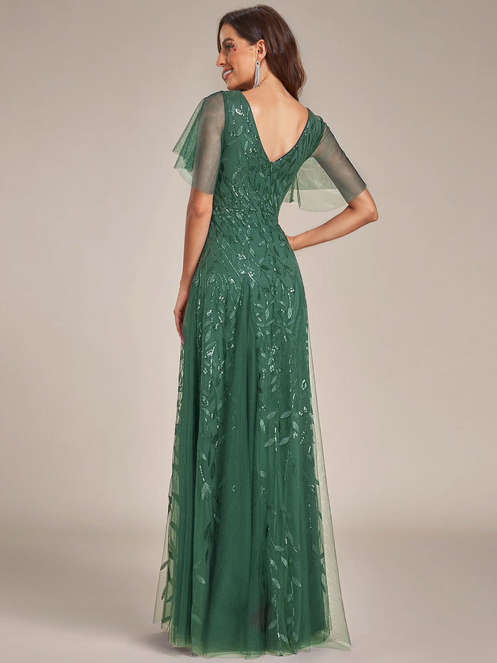 Prudence | Robe de Soirée Longue Romantique Étincelante avec Décolleté en V et Bretelles