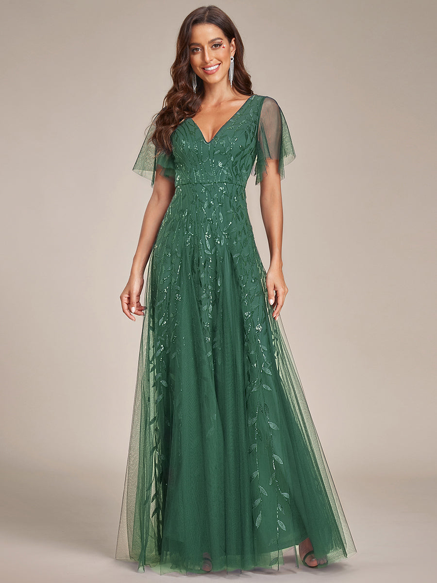 Prudence | Robe de Soirée Longue Romantique Étincelante avec Décolleté en V et Bretelles