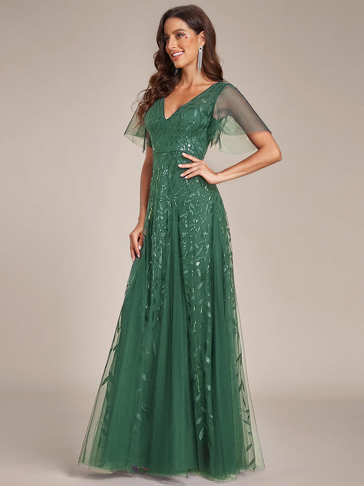 Prudence | Robe de Soirée Longue Romantique Étincelante avec Décolleté en V et Bretelles