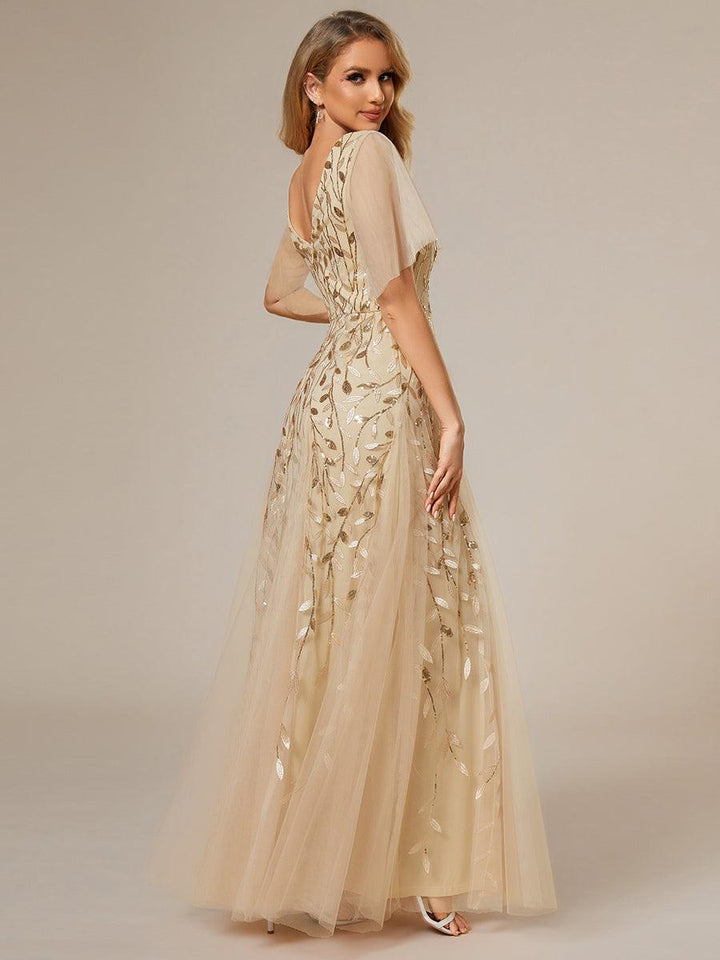 Prudence | Robe de Soirée Longue Romantique Étincelante avec Décolleté en V et Bretelles