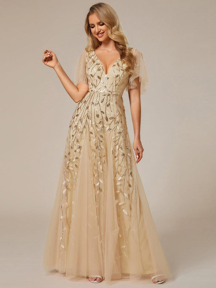 Prudence | Robe de Soirée Longue Romantique Étincelante avec Décolleté en V et Bretelles