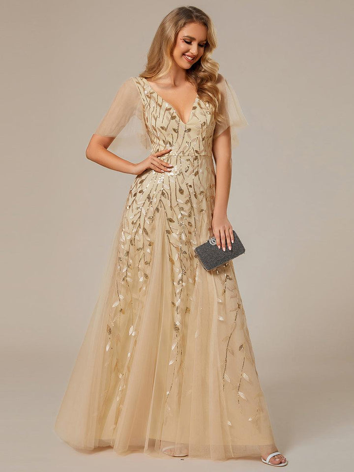 Prudence | Robe de Soirée Longue Romantique Étincelante avec Décolleté en V et Bretelles