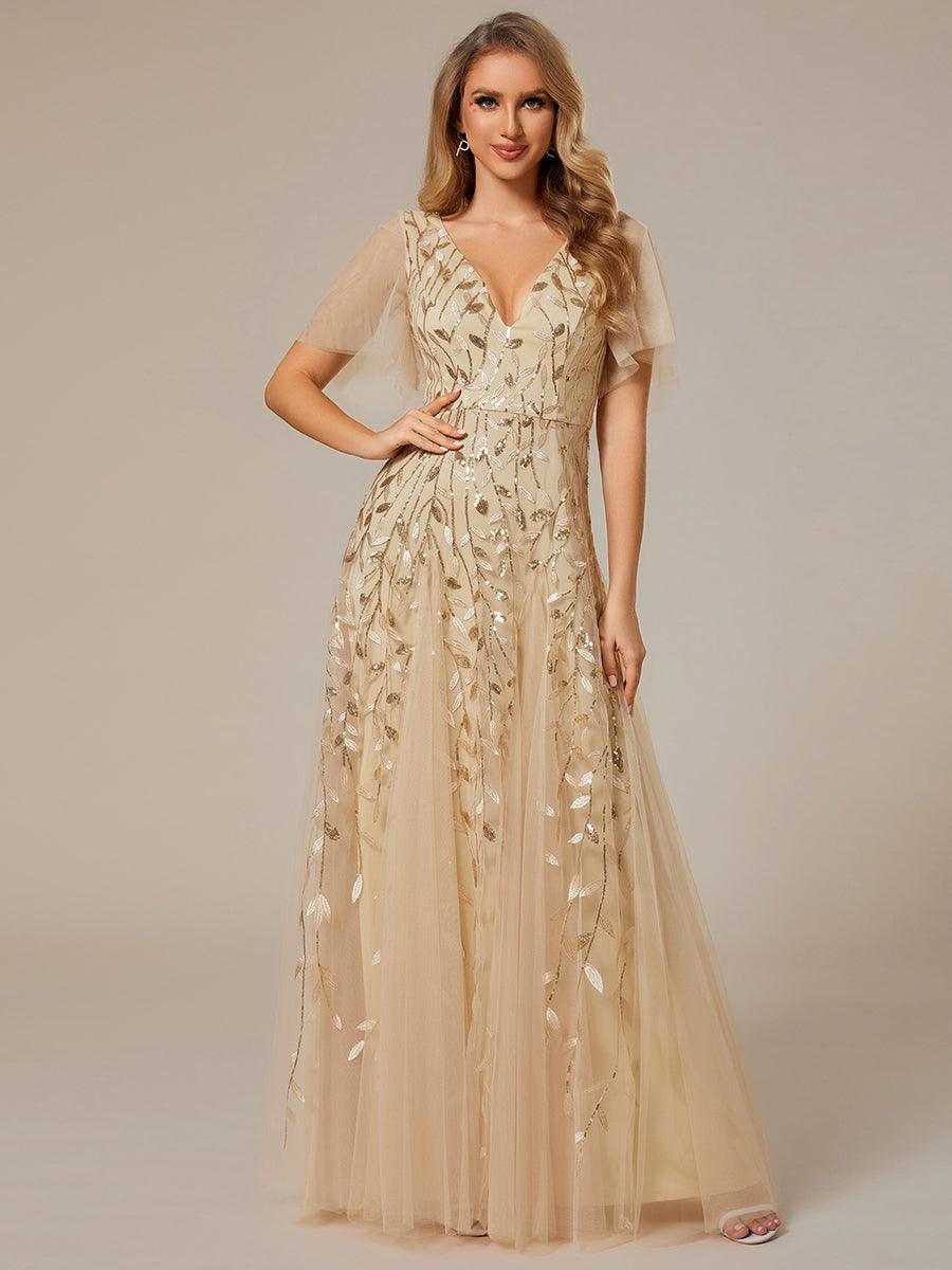 Prudence | Robe de Soirée Longue Romantique Étincelante avec Décolleté en V et Bretelles