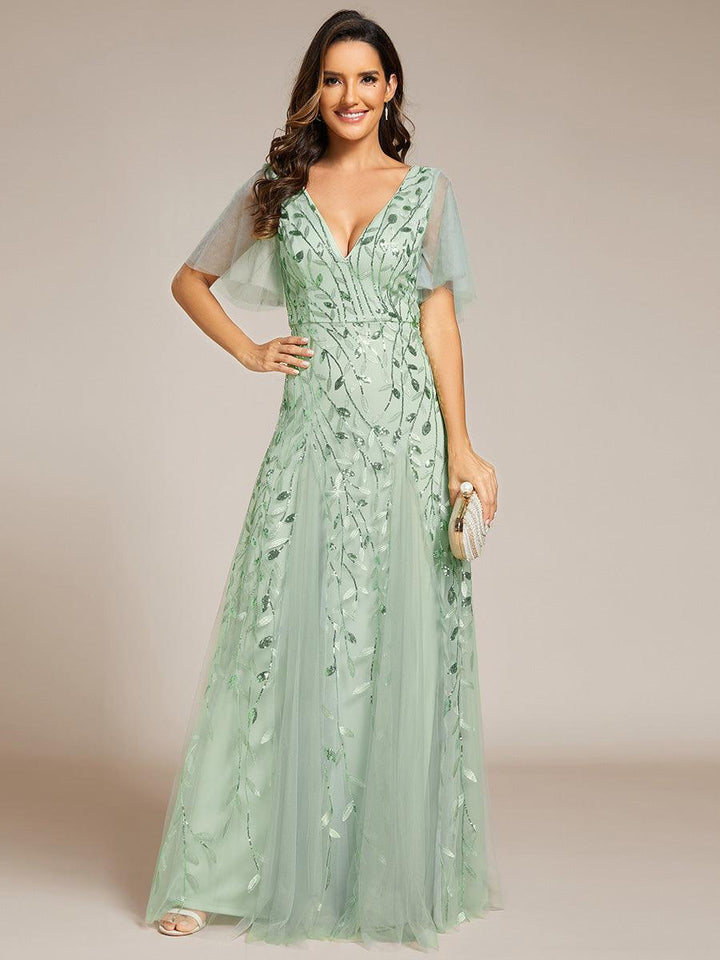 Prudence | Robe de Soirée Longue Romantique Étincelante avec Décolleté en V et Bretelles