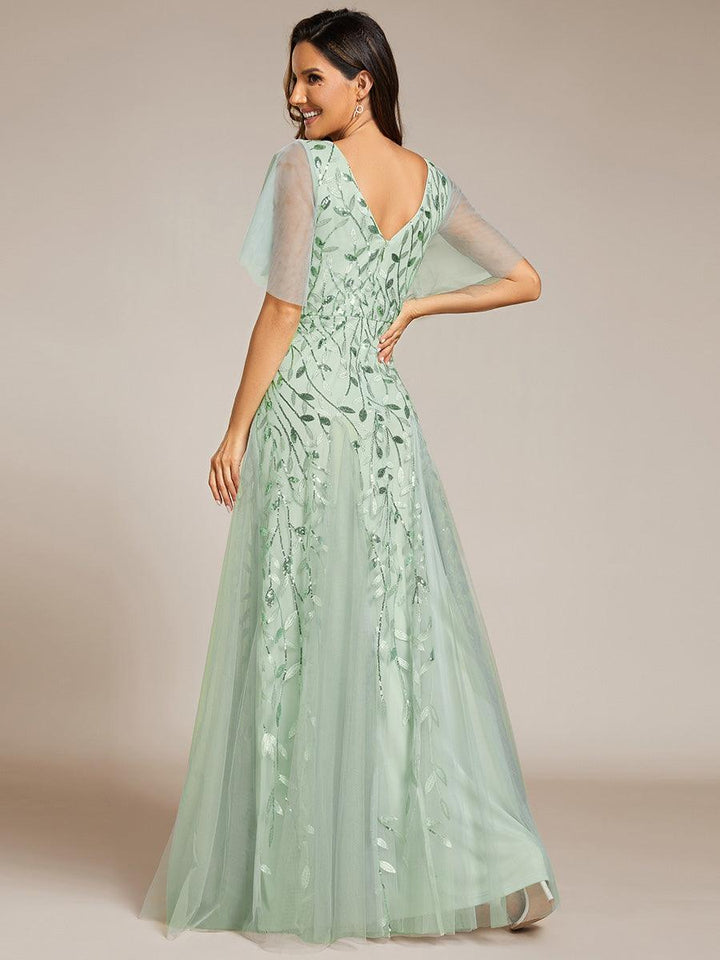 Prudence | Robe de Soirée Longue Romantique Étincelante avec Décolleté en V et Bretelles