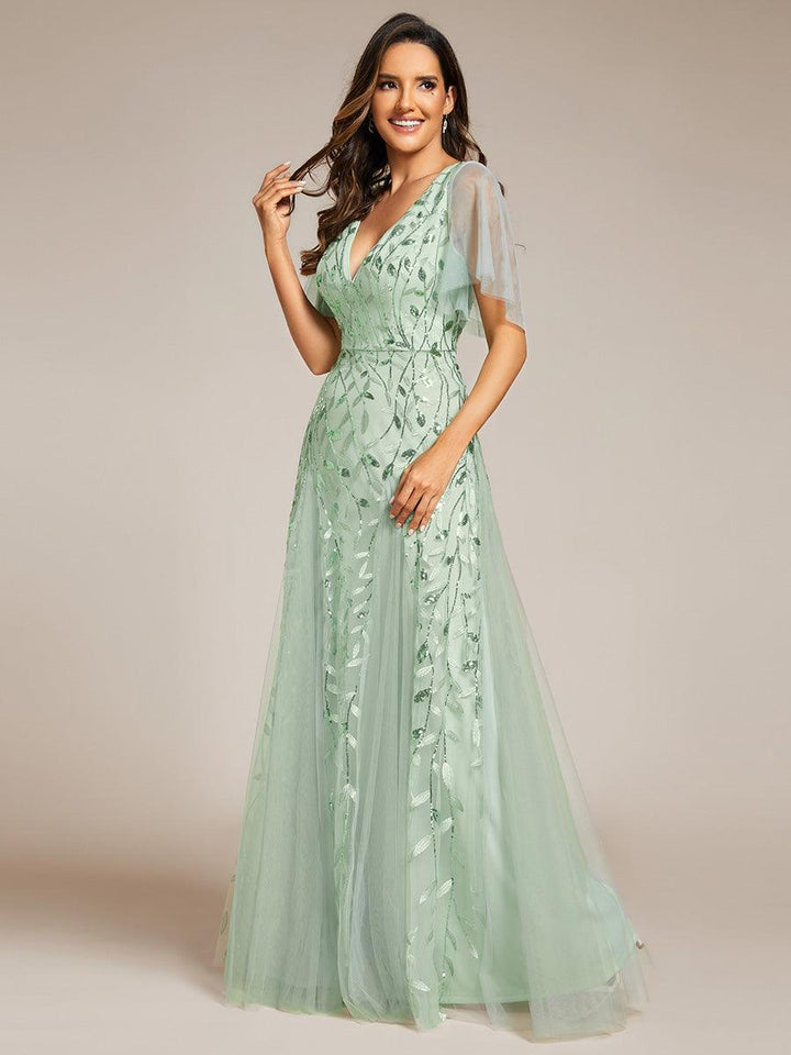 Prudence | Robe de Soirée Longue Romantique Étincelante avec Décolleté en V et Bretelles