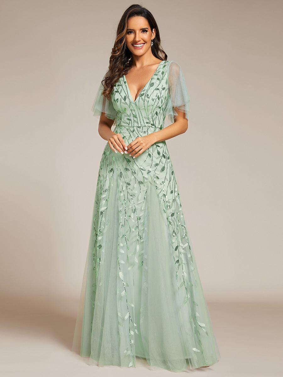 Prudence | Robe de Soirée Longue Romantique Étincelante avec Décolleté en V et Bretelles