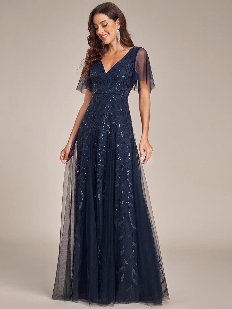 Prudence | Robe de Soirée Longue Romantique Étincelante avec Décolleté en V et Bretelles