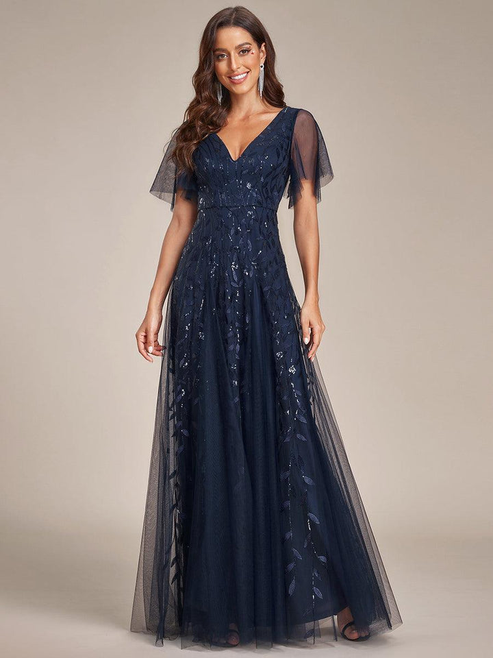 Prudence | Robe de Soirée Longue Romantique Étincelante avec Décolleté en V et Bretelles
