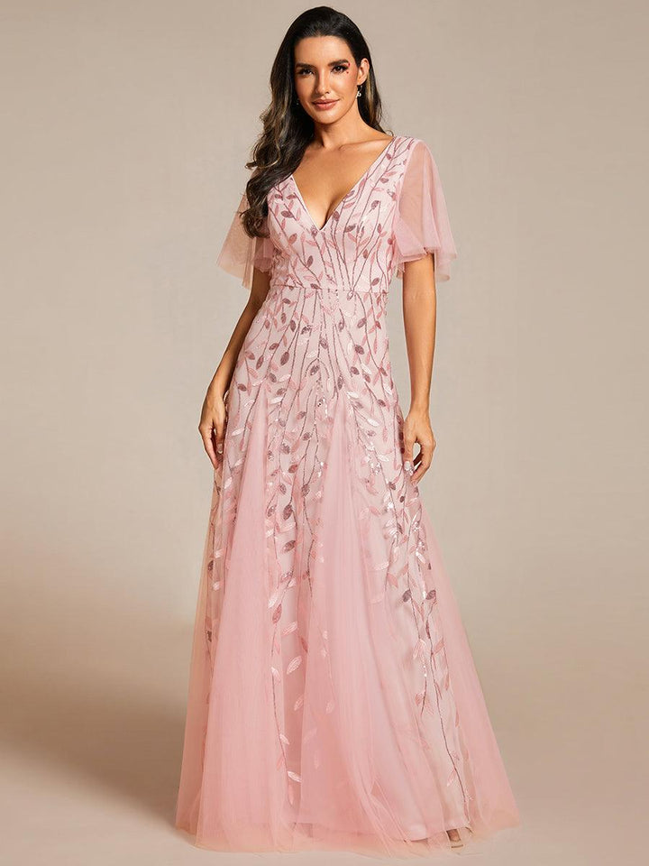 Prudence | Robe de Soirée Longue Romantique Étincelante avec Décolleté en V et Bretelles