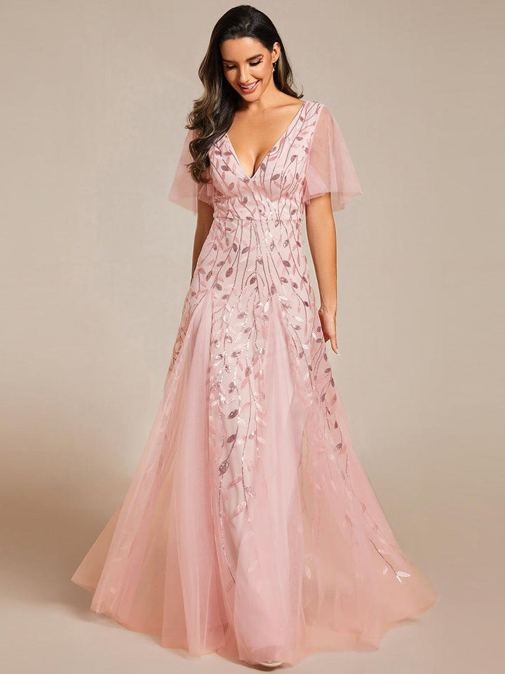Prudence | Robe de Soirée Longue Romantique Étincelante avec Décolleté en V et Bretelles