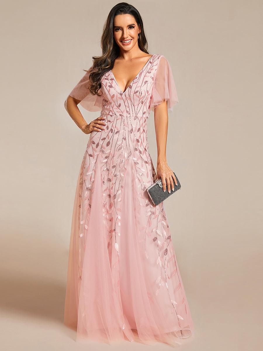 Prudence | Robe de Soirée Longue Romantique Étincelante avec Décolleté en V et Bretelles