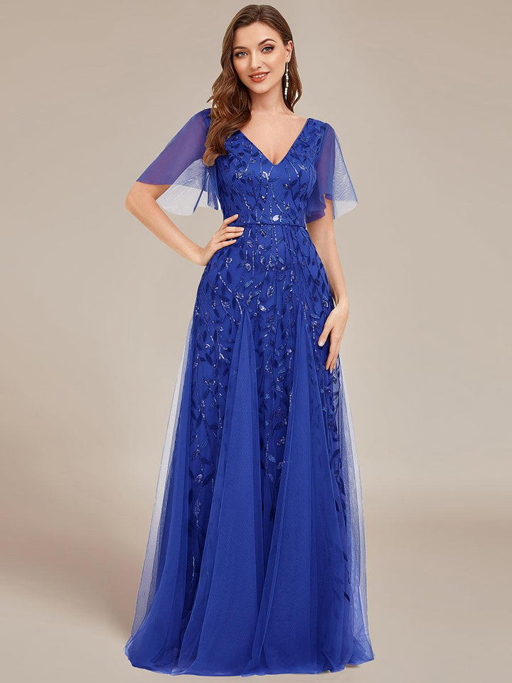 Prudence | Robe de Soirée Longue Romantique Étincelante avec Décolleté en V et Bretelles