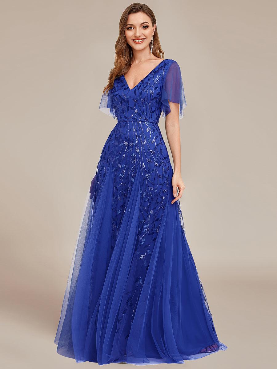 Prudence | Robe de Soirée Longue Romantique Étincelante avec Décolleté en V et Bretelles