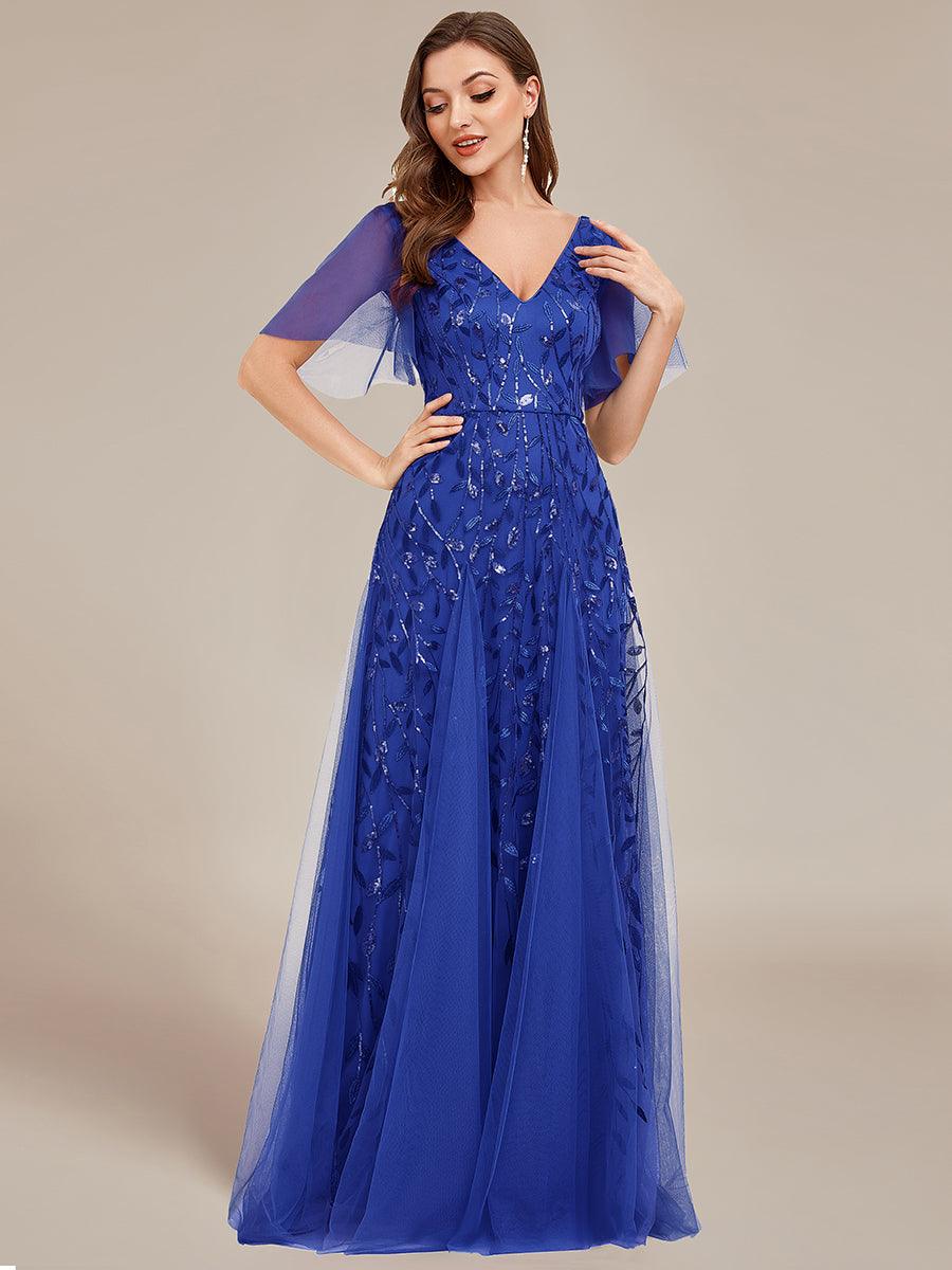 Prudence | Robe de Soirée Longue Romantique Étincelante avec Décolleté en V et Bretelles