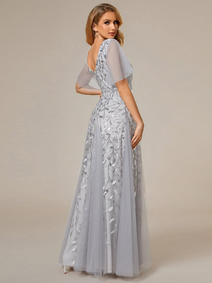 Prudence | Robe de Soirée Longue Romantique Étincelante avec Décolleté en V et Bretelles