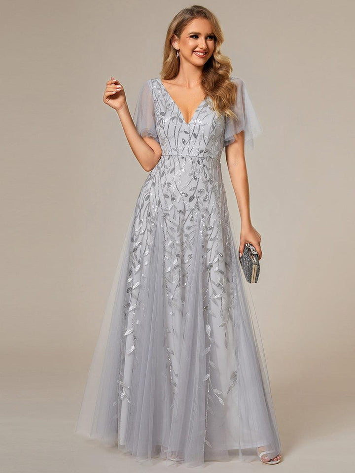 Prudence | Robe de Soirée Longue Romantique Étincelante avec Décolleté en V et Bretelles