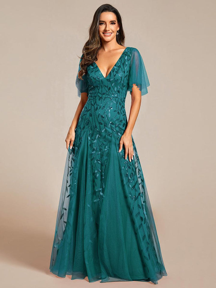 Prudence | Robe de Soirée Longue Romantique Étincelante avec Décolleté en V et Bretelles