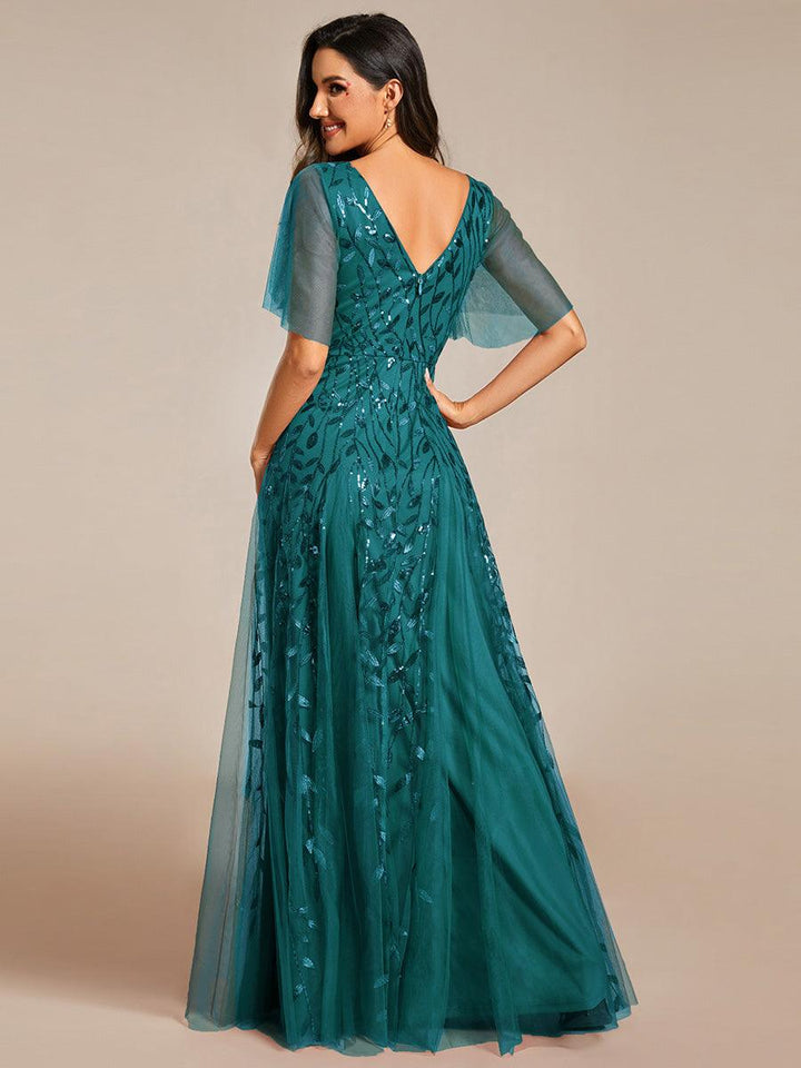 Prudence | Robe de Soirée Longue Romantique Étincelante avec Décolleté en V et Bretelles