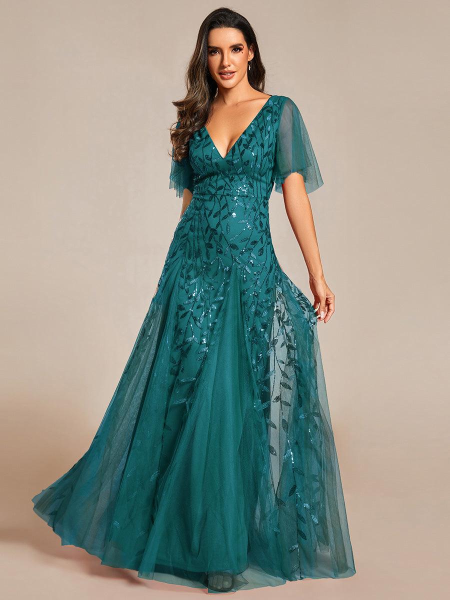 Prudence | Robe de Soirée Longue Romantique Étincelante avec Décolleté en V et Bretelles