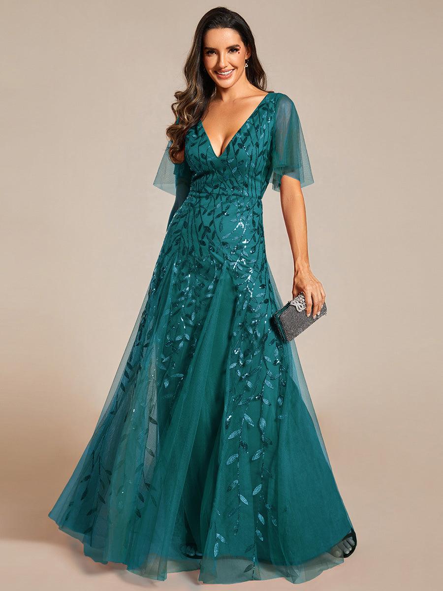Prudence | Robe de Soirée Longue Romantique Étincelante avec Décolleté en V et Bretelles