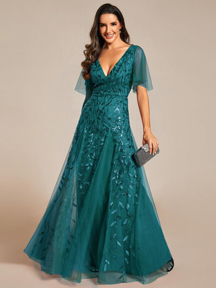 Prudence | Robe de Soirée Longue Romantique Étincelante avec Décolleté en V et Bretelles