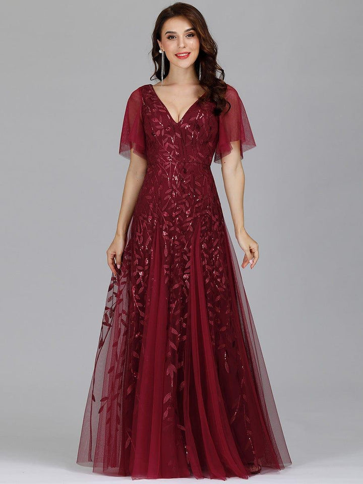 Prudence | Robe de Soirée Longue Romantique Étincelante avec Décolleté en V et Bretelles