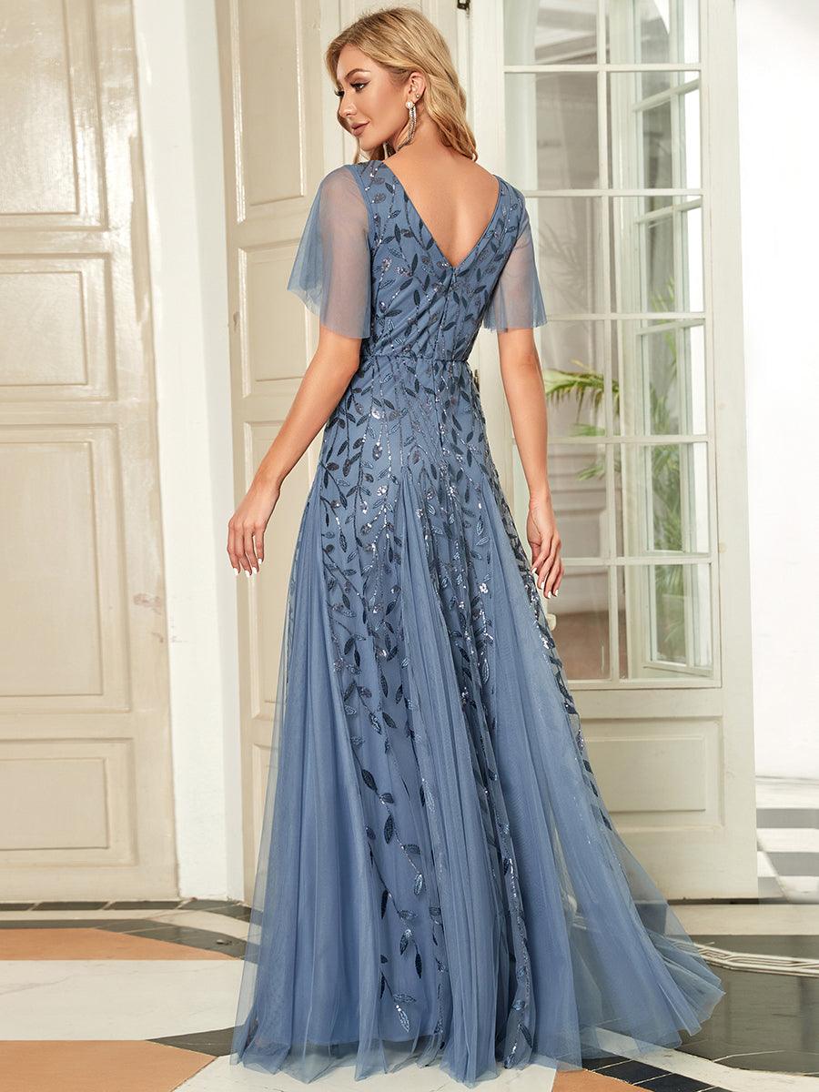 Prudence | Robe de Soirée Longue Romantique Étincelante avec Décolleté en V et Bretelles