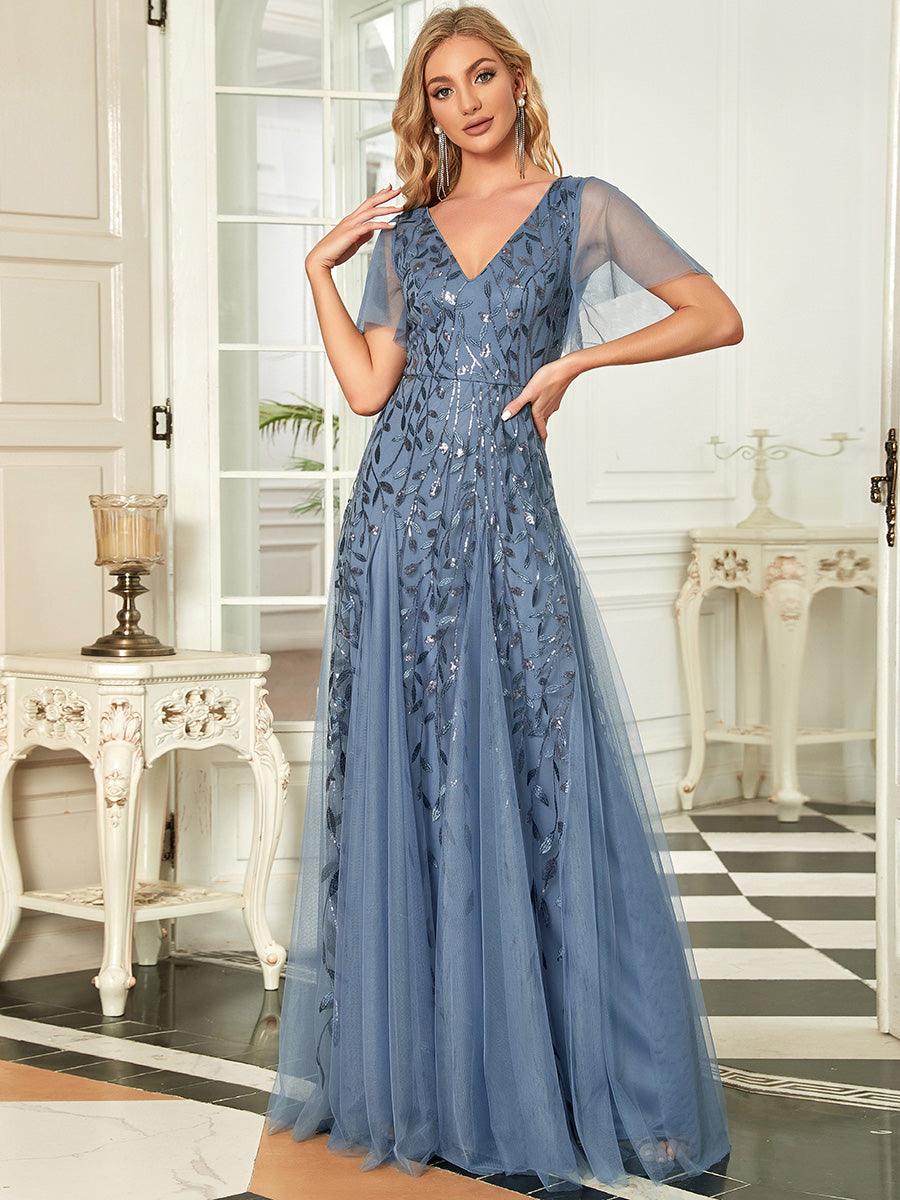 Prudence | Robe de Soirée Longue Romantique Étincelante avec Décolleté en V et Bretelles
