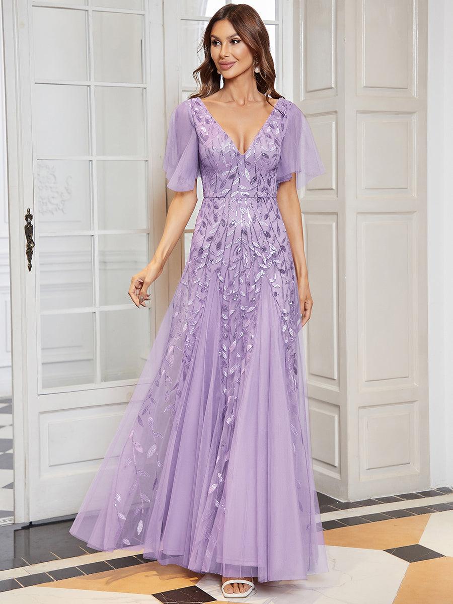 Prudence | Robe de Soirée Longue Romantique Étincelante avec Décolleté en V et Bretelles