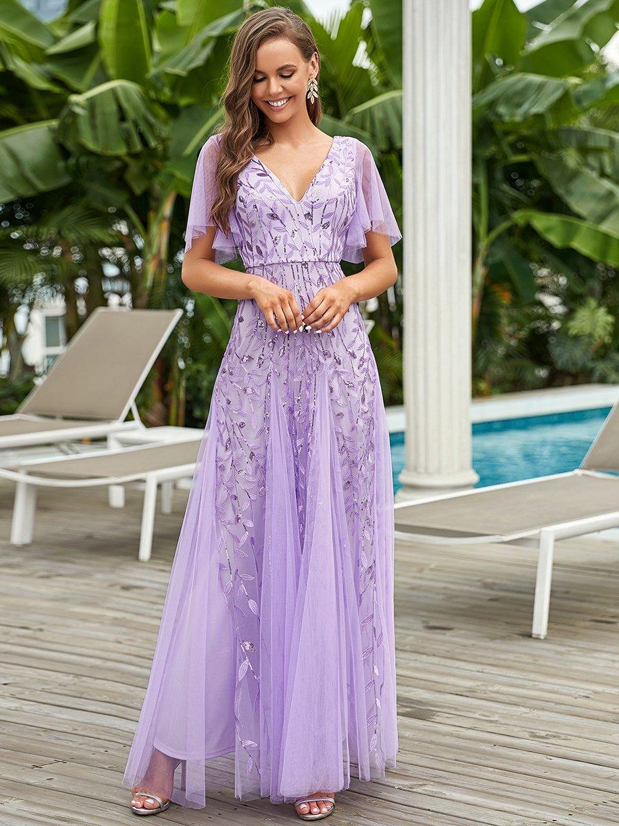 Prudence | Robe de Soirée Longue Romantique Étincelante avec Décolleté en V et Bretelles