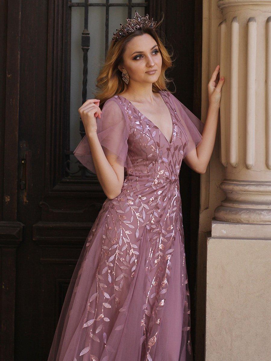 Prudence | Robe de Soirée Longue Romantique Étincelante avec Décolleté en V et Bretelles