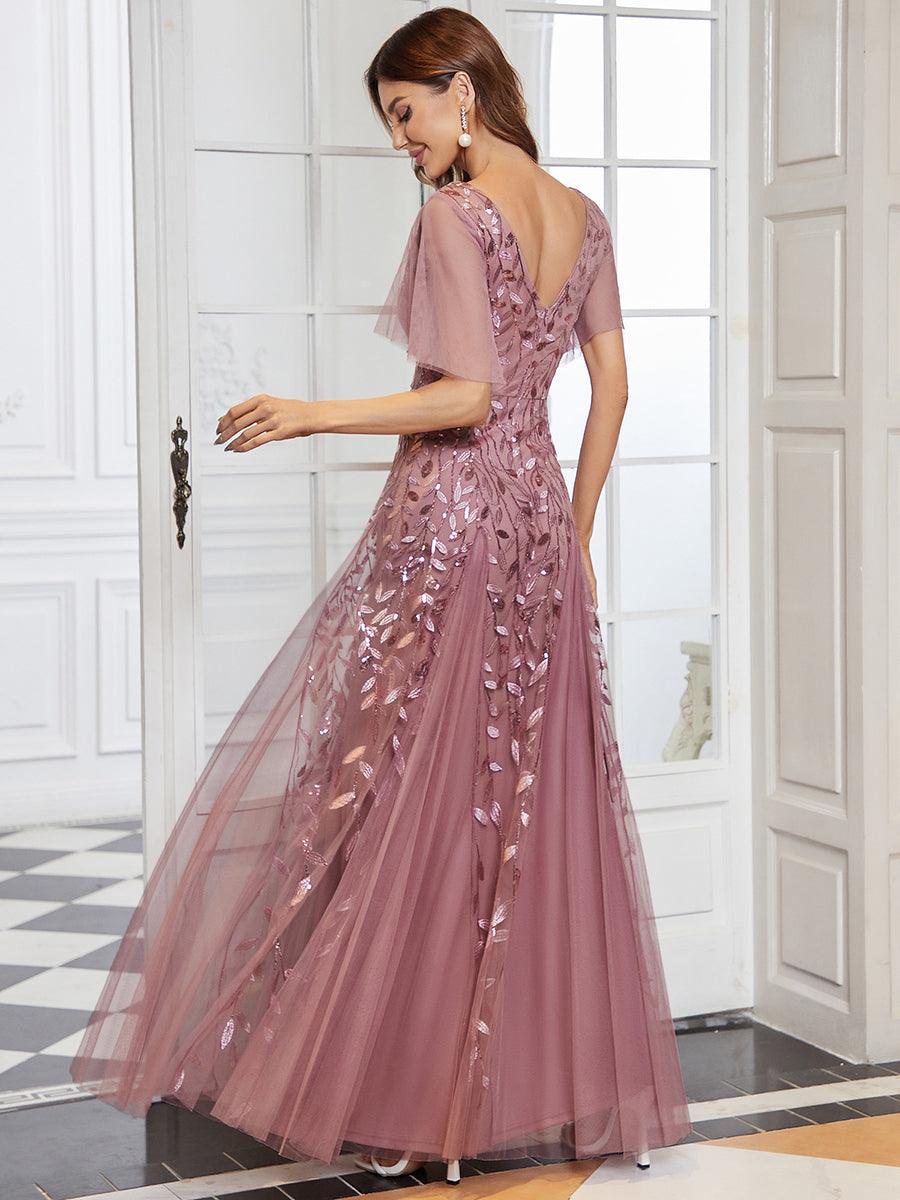 Prudence | Robe de Soirée Longue Romantique Étincelante avec Décolleté en V et Bretelles