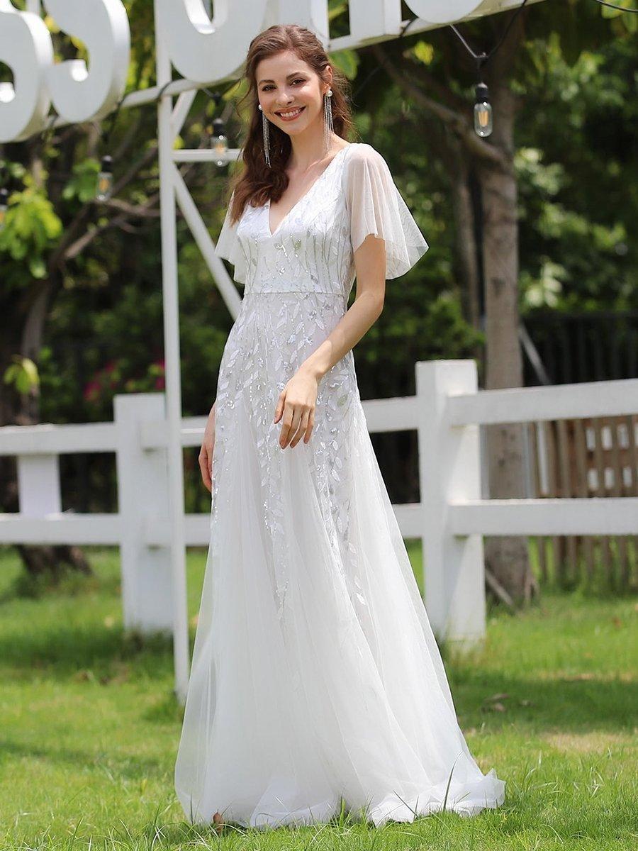Prudence | Robe de Soirée Longue Romantique Étincelante avec Décolleté en V et Bretelles