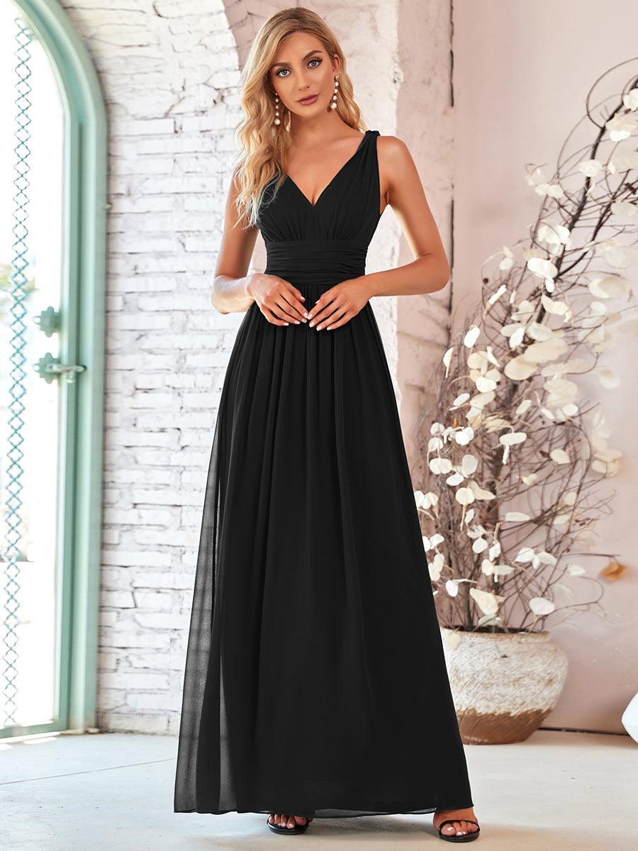 Sandrine | Robe de soirée plissée sans manches avec décolleté en V