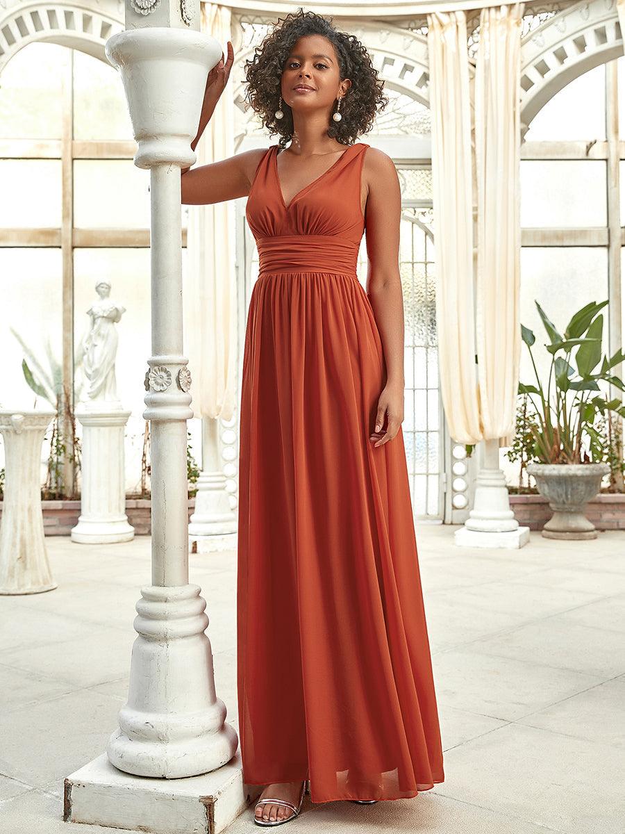 Sandrine | Robe de soirée plissée sans manches avec décolleté en V