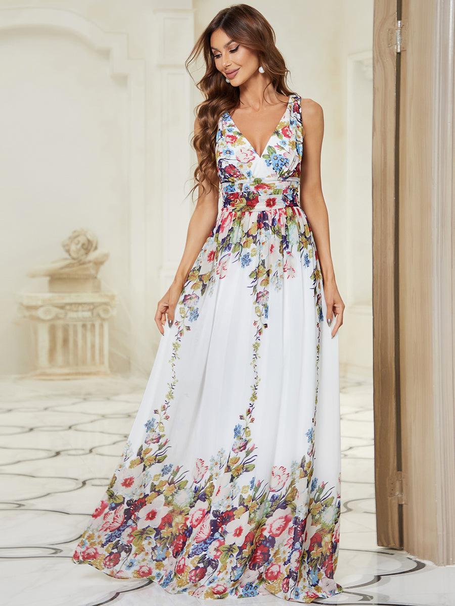 Sandrine | Robe de soirée plissée sans manches avec décolleté en V