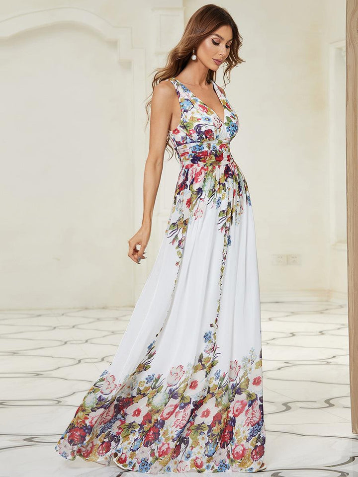 Sandrine | Robe de soirée plissée sans manches avec décolleté en V