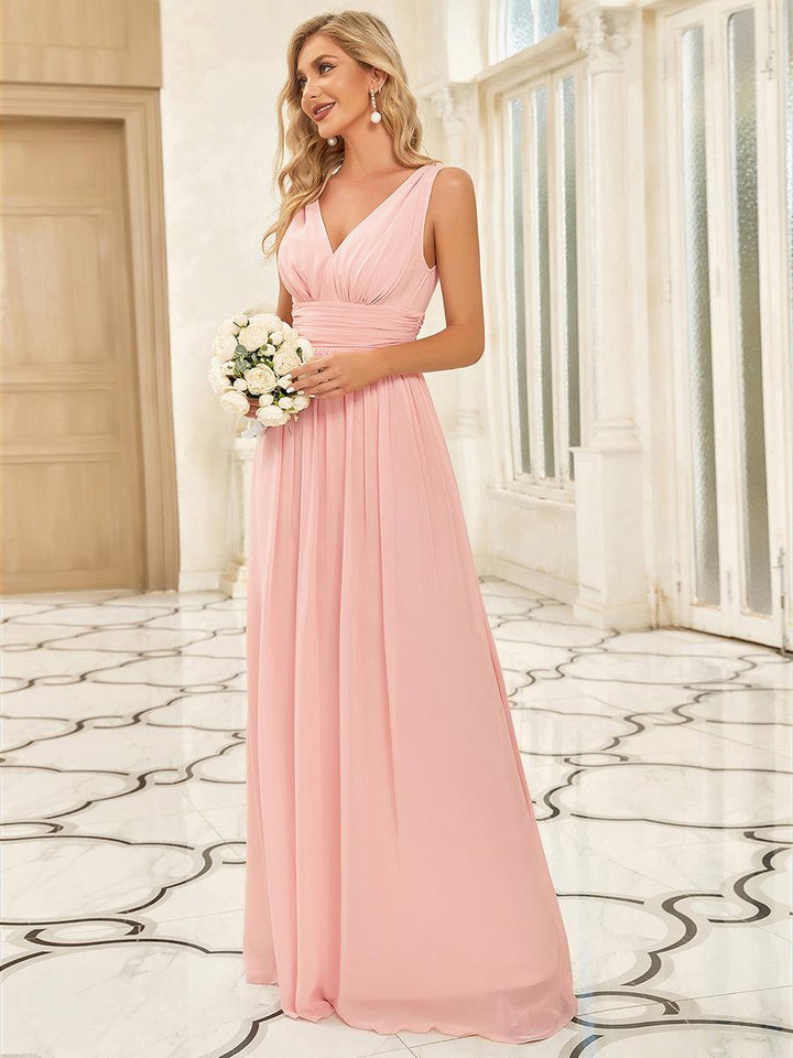 Sandrine | Robe de soirée plissée sans manches avec décolleté en V