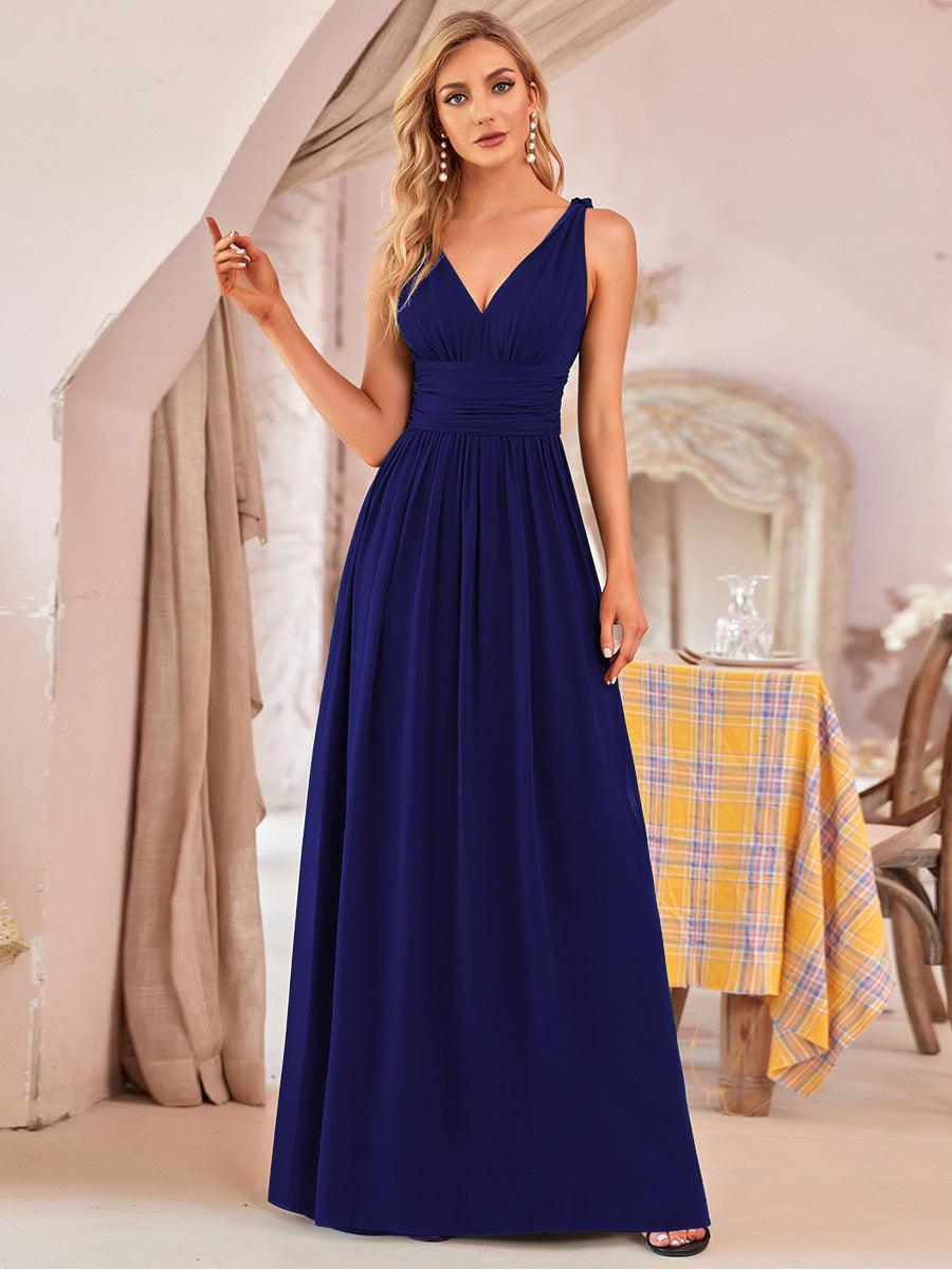 Sandrine | Robe de soirée plissée sans manches avec décolleté en V