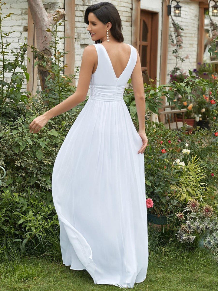 Sandrine | Robe de soirée plissée sans manches avec décolleté en V
