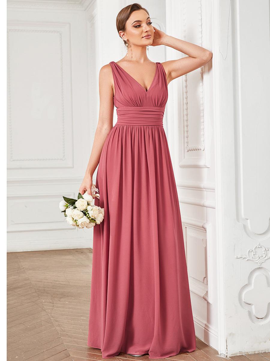Sandrine | Robe de soirée plissée sans manches avec décolleté en V