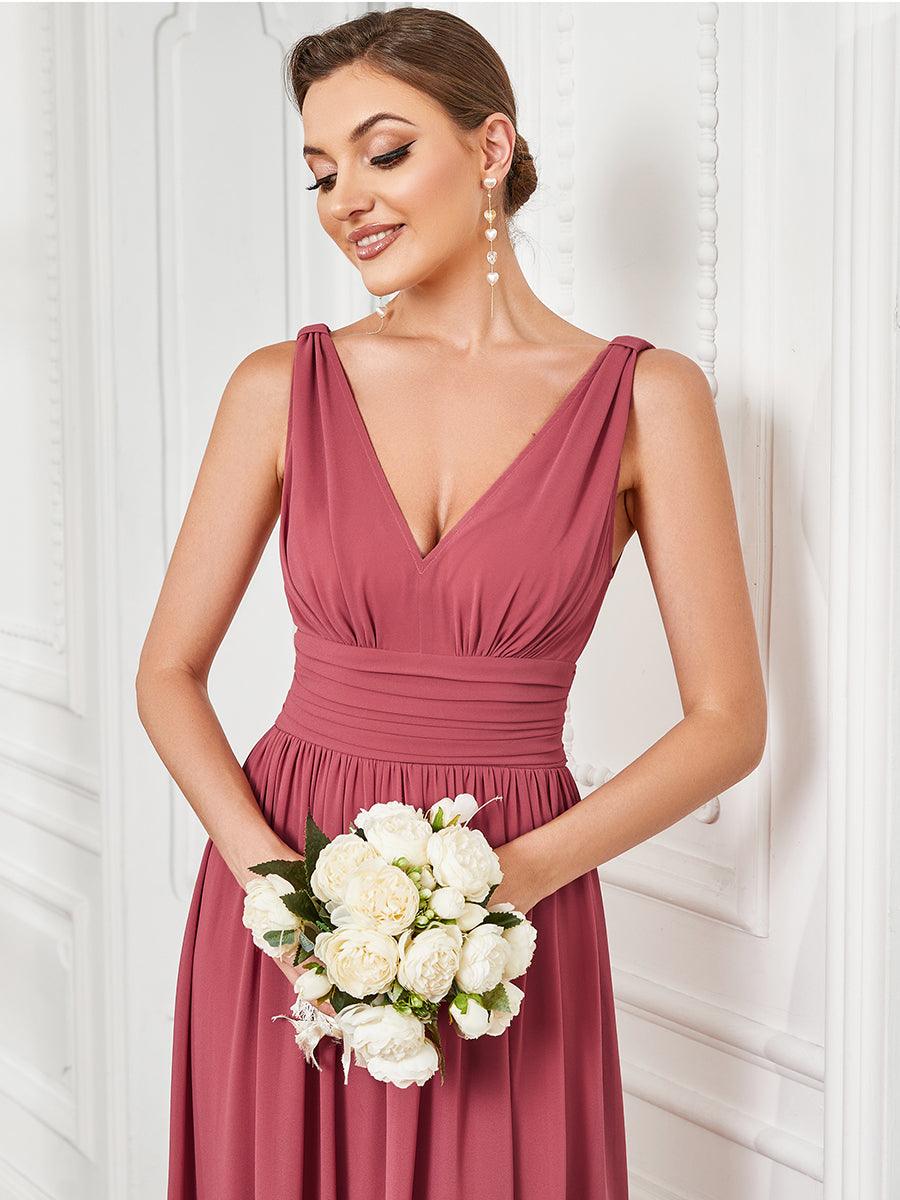 Sandrine | Robe de soirée plissée sans manches avec décolleté en V