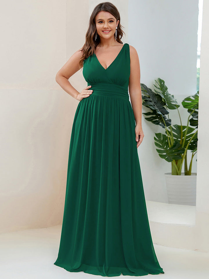 Sandrine | Robe de soirée plissée sans manches avec décolleté en V