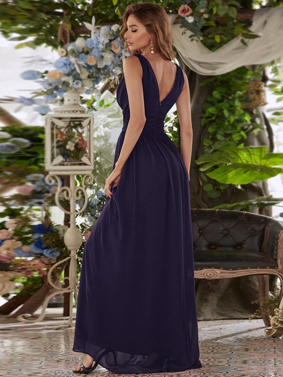Sandrine | Robe de soirée plissée sans manches avec décolleté en V