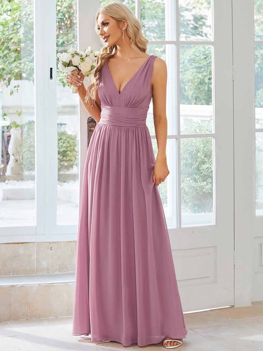 Sandrine | Robe de soirée plissée sans manches avec décolleté en V