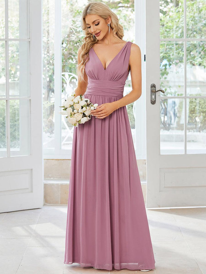 Sandrine | Robe de soirée plissée sans manches avec décolleté en V