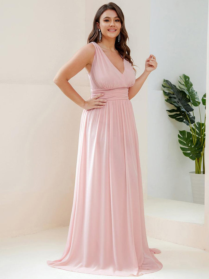 Sandrine | Robe de soirée plissée sans manches avec décolleté en V